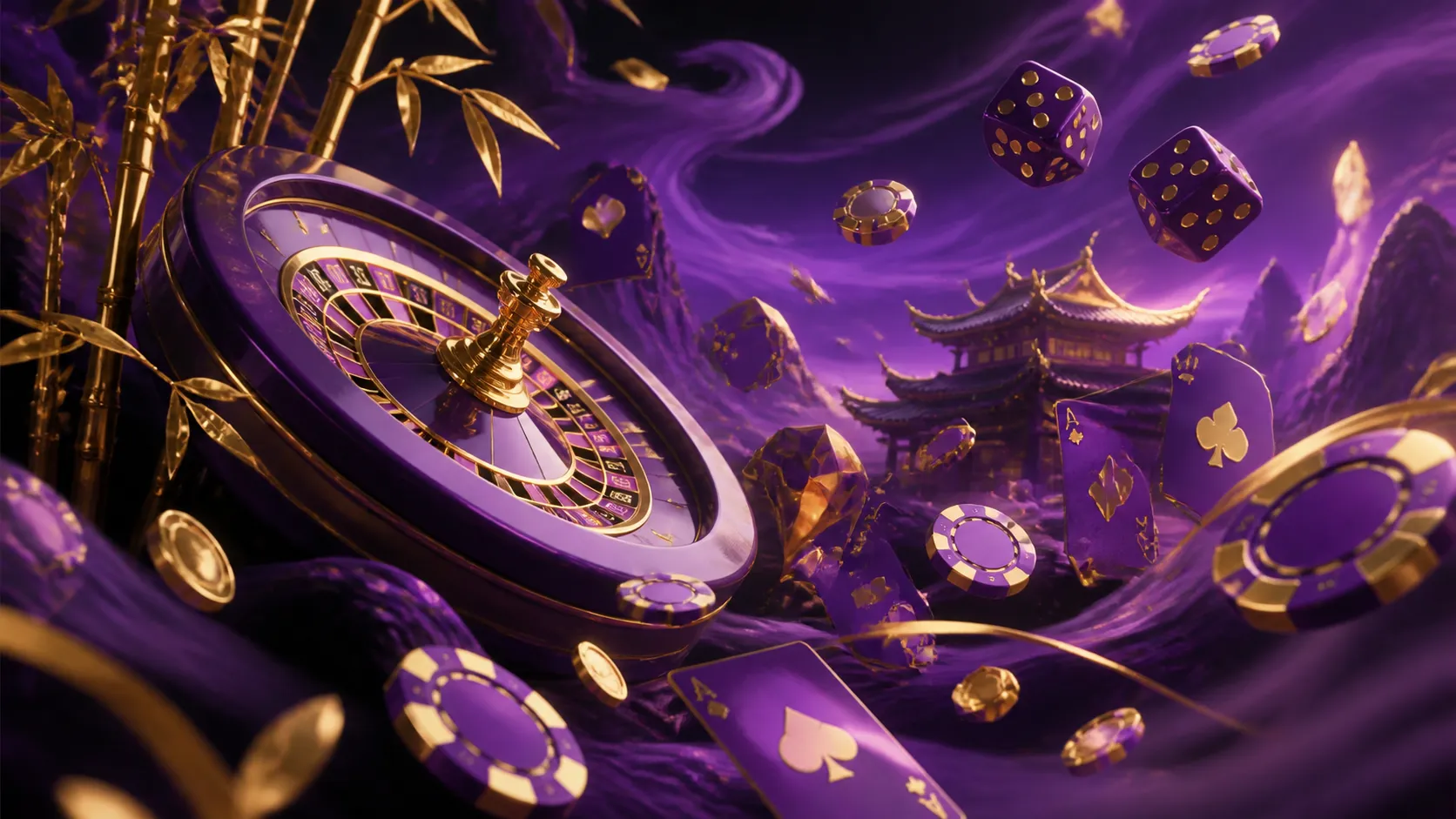 Vibrant casino banner with neon-lit poker chips and swirling smoke for Kazeeno website.